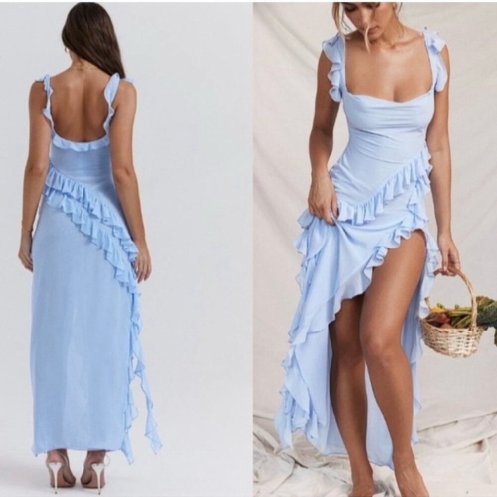 House of CB ARIELA Soft Blue Ruffle Maxi Dress